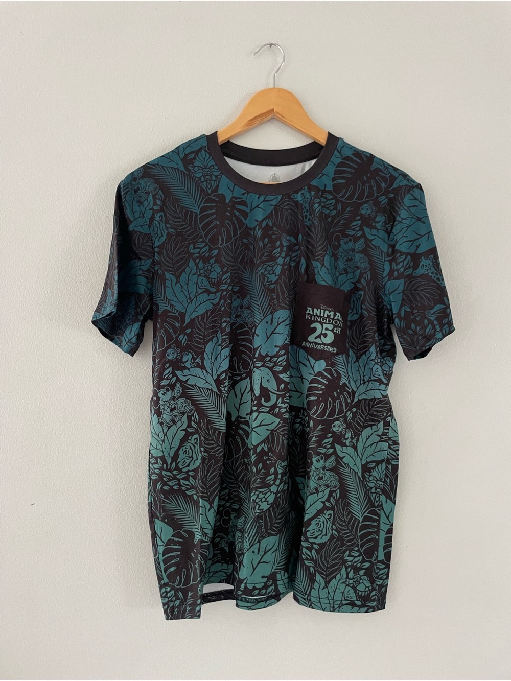 Mens Disney Teal & Black Tropical Print Animal Kingdom T-Shirt